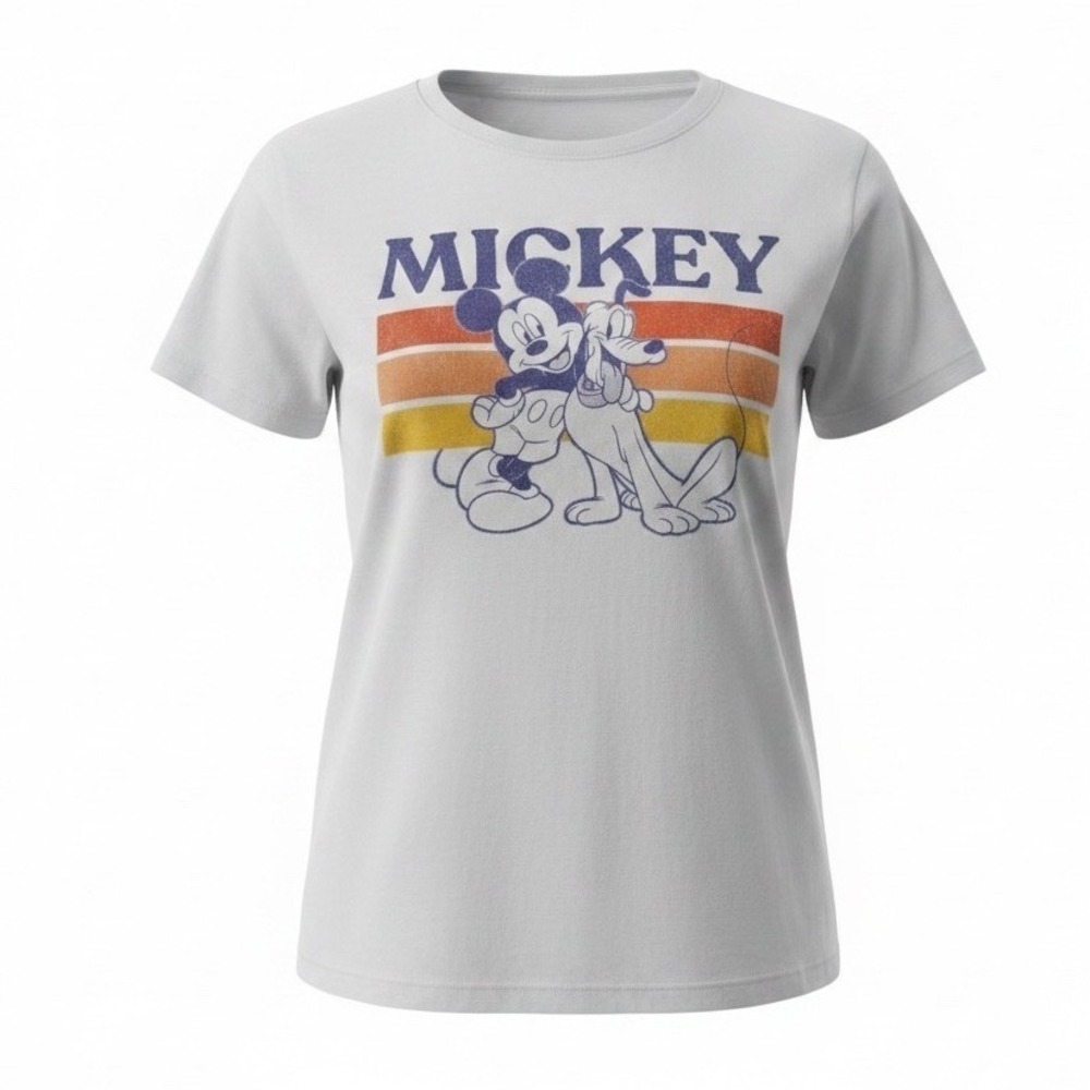 Disney Mickey Mouse Pluto Retro Stripe Graphic T-Shirt‎ White Womens XL XT61760